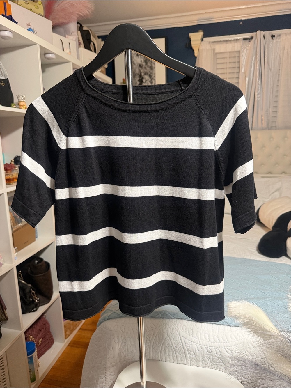 SHEIN Black and White Striped Short Sleeve Tee